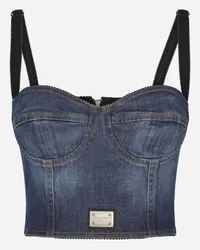 Dolce & Gabbana Top Bustier In Denim Con Placca Logata - Donna Denim Multicolore Variante