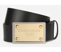 Lux Leather Belt With Branded Buckle - Uomo Cinture Nero Pelle