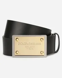 Dolce & Gabbana Lux Leather Belt With Branded Buckle - Uomo Cinture Nero Pelle Nero