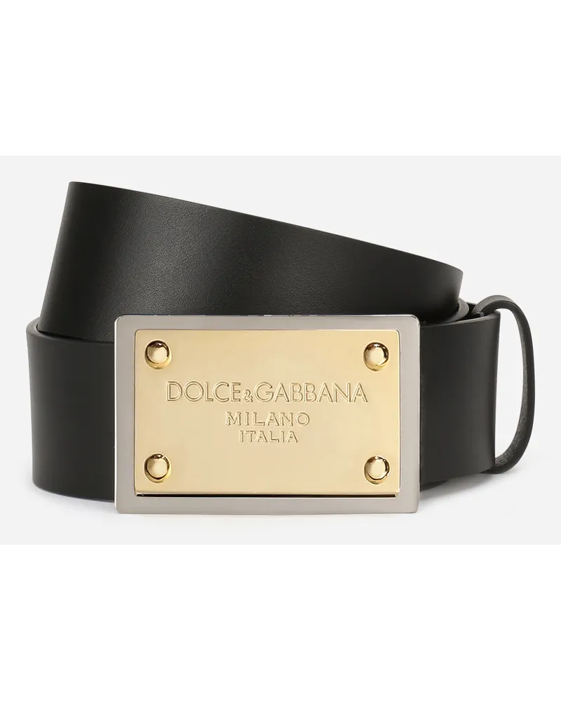 Dolce & Gabbana Lux Leather Belt With Branded Buckle - Uomo Cinture Nero Pelle Nero