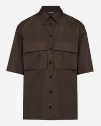 Dolce & Gabbana Camicia Hawaii In Popeline Con Tasche - Uomo Camicie Marrone Cotone Marrone