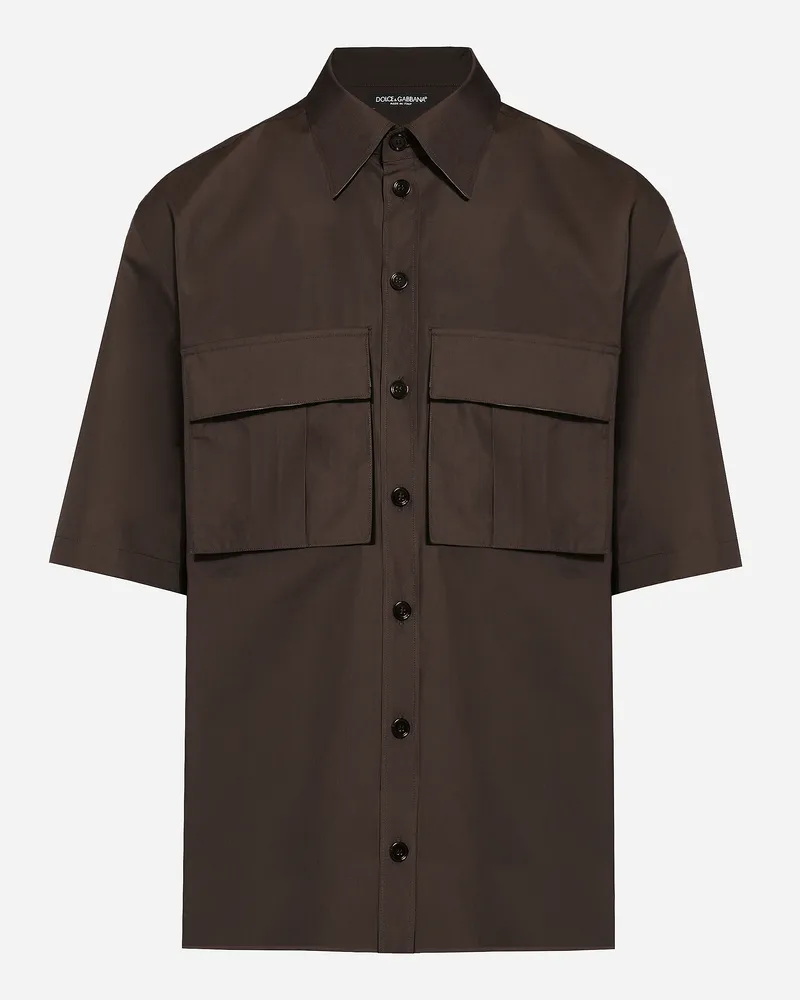 Dolce & Gabbana Camicia Hawaii In Popeline Con Tasche - Uomo Camicie Marrone Cotone Marrone