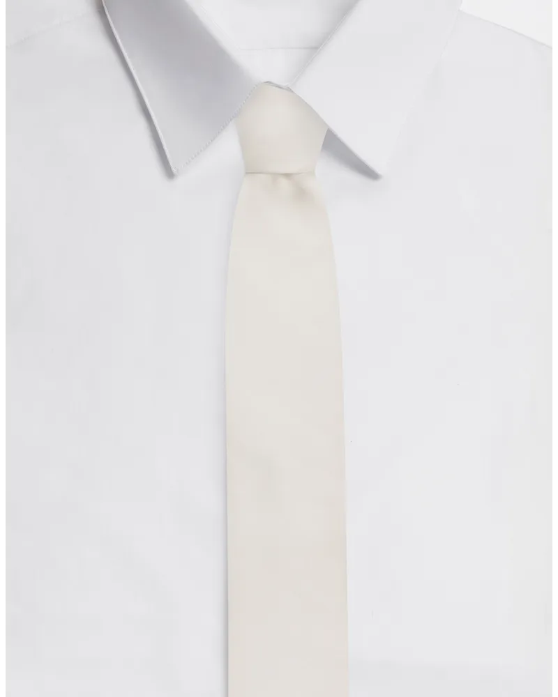 Dolce & Gabbana Cravatta Pala 6cm In Seta Con Ricamo Logo Dg - Uomo Cravatte E Pochette Bianco Seta Bianco