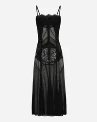 Dolce & Gabbana Abito Longuette A Sottoveste In Tulle, Rete E Pizzo - Donna Abiti Nero Nero