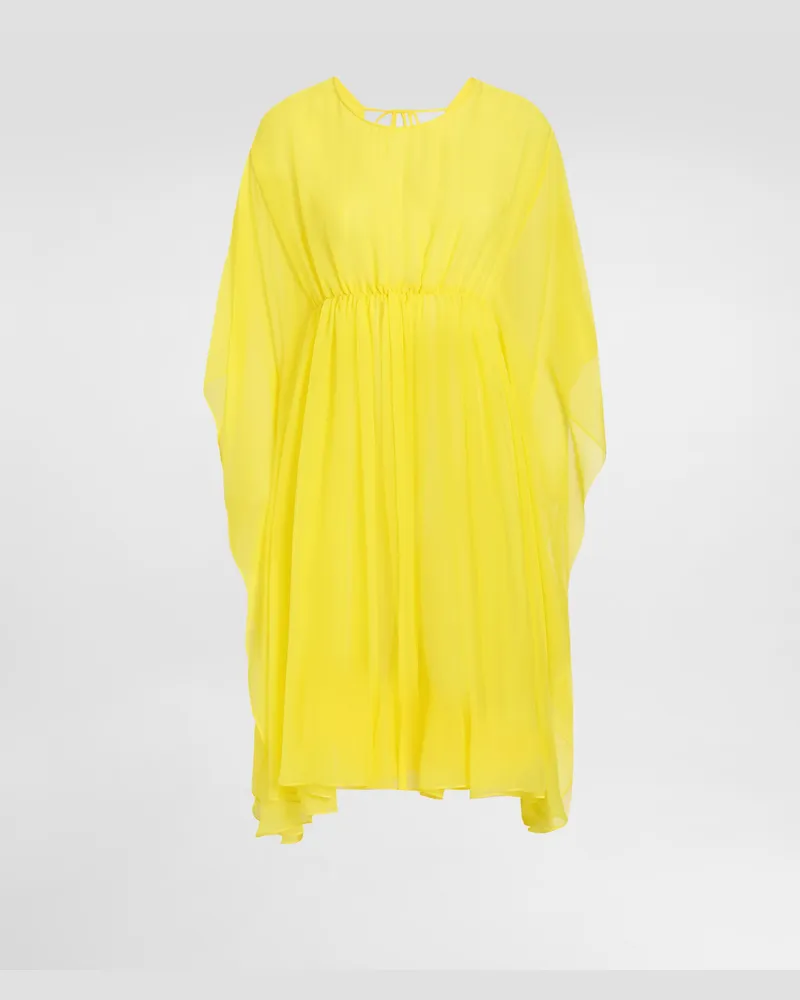Dolce & Gabbana Kaftano Corto In Chiffon Di Seta Con Coulisse - Donna Abiti Giallo Seta Giallo