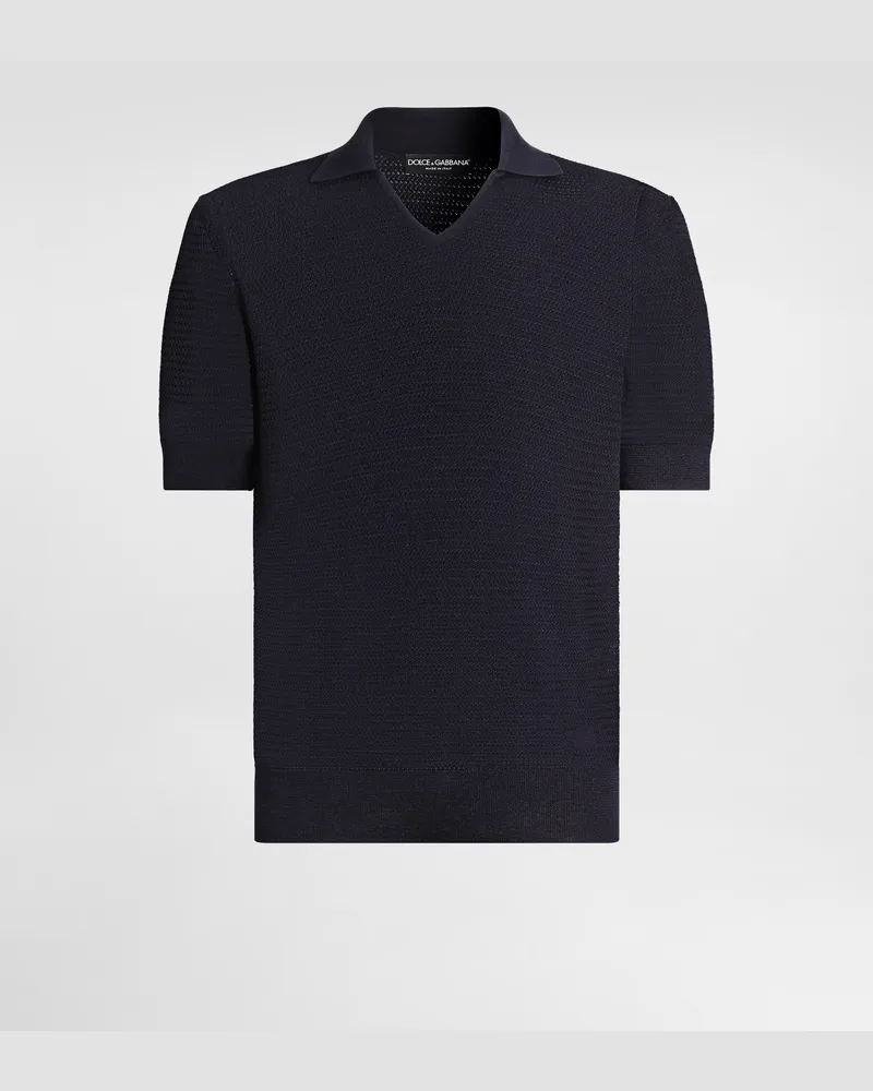 Dolce & Gabbana Polo In Seta Con Lavorazione A Micropunto - Uomo Maglieria Blu Blu