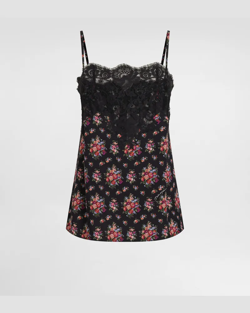 Dolce & Gabbana Top In Charmeuse Stampa Mazzolini Di Fiori - Donna Camicie E Top Multicolore Multicolore