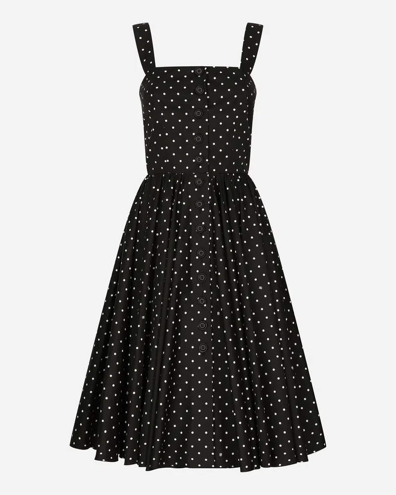 Dolce & Gabbana Abito Longuette In Cotone Stampa Pois - Donna Abiti Stampa Stampa