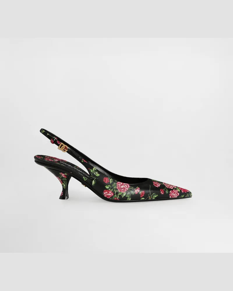 Dolce & Gabbana Slingback Lollo In Pelle Di Vitello Stampa Rose - Donna Décolleté E Slingback Multicolore Multicolore