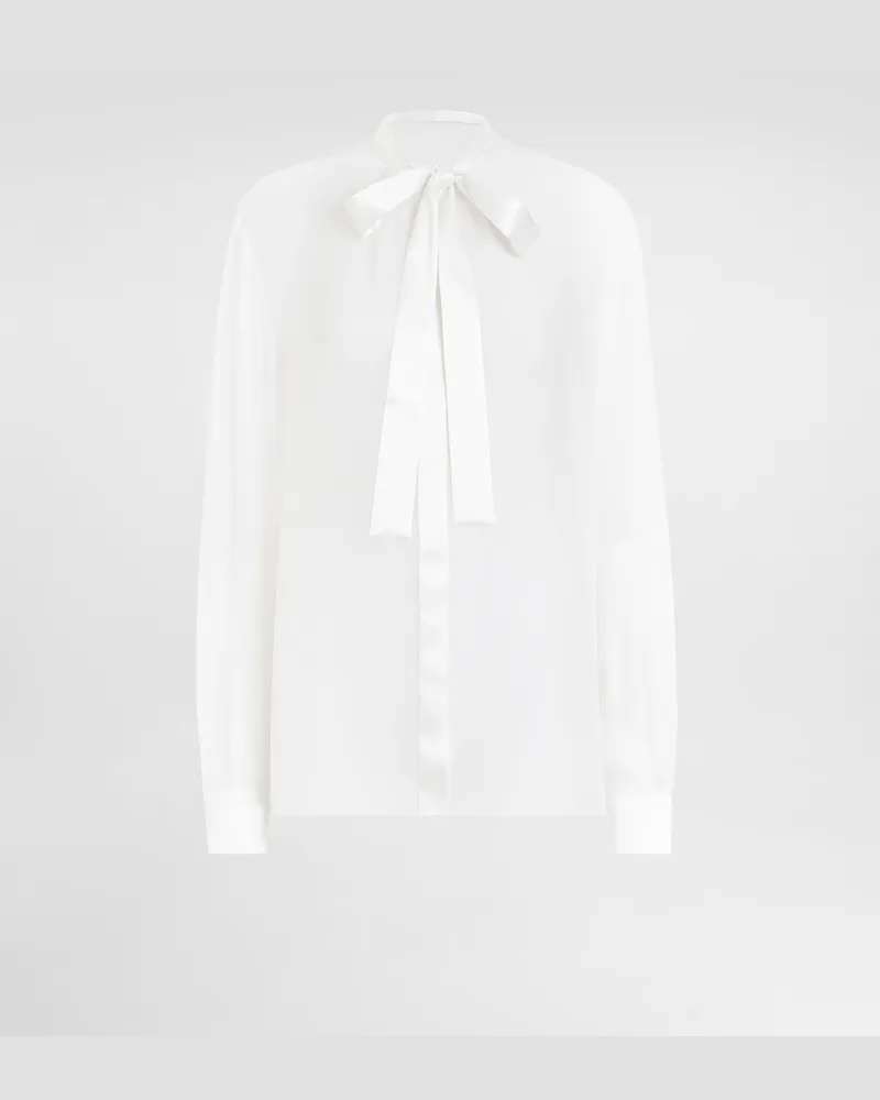 Dolce & Gabbana Camicia In Chiffon Con Fiocco Al Collo - Donna Camicie E Top Bianco Seta Bianco
