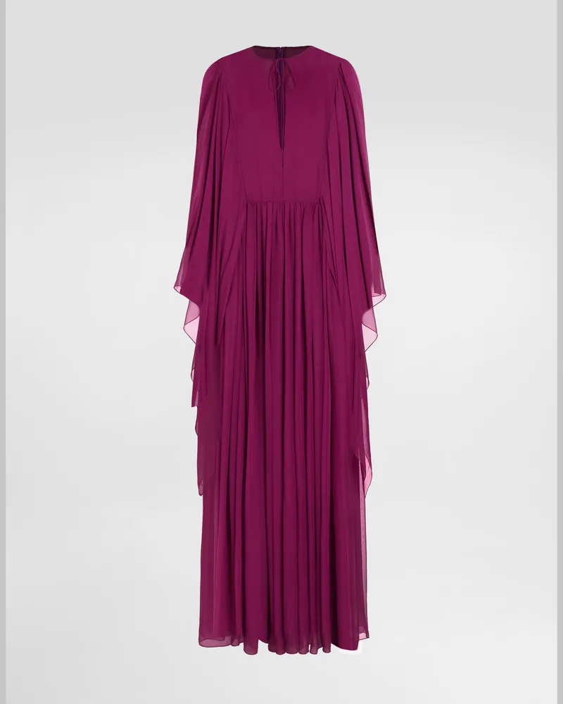 Dolce & Gabbana Kaftano Lungo In Chiffon Di Seta Con Coulisse - Donna Abiti Viola Seta Viola