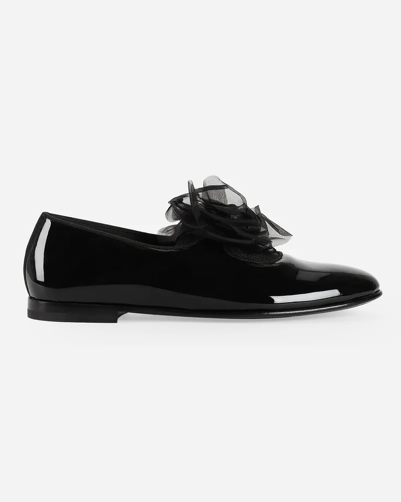 Dolce & Gabbana Pantofola In Vernice Con Fiore Applicato - Uomo Driver E Mocassini Nero Nero