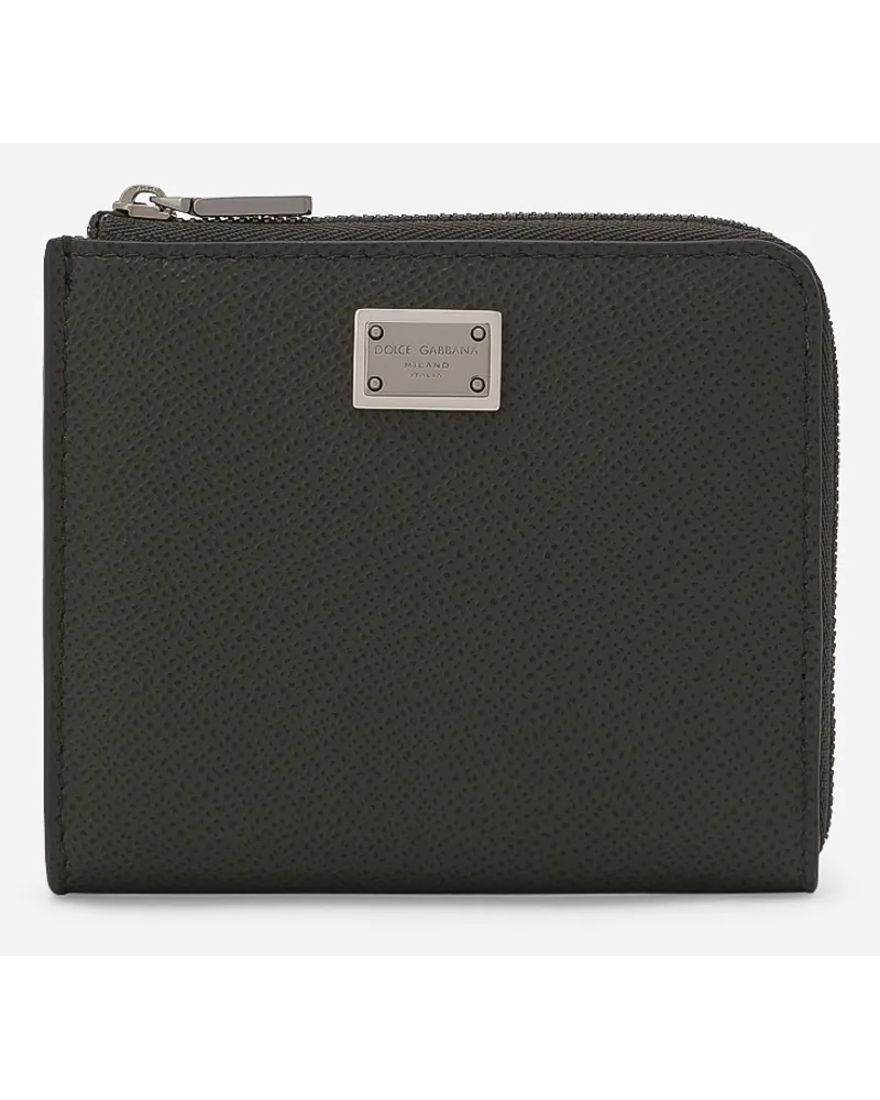 Dolce & Gabbana Portacarte In Pelle Di Vitello Dauphine - Uomo Portafogli E Piccola Pelletteria Grigio Pelle Canna