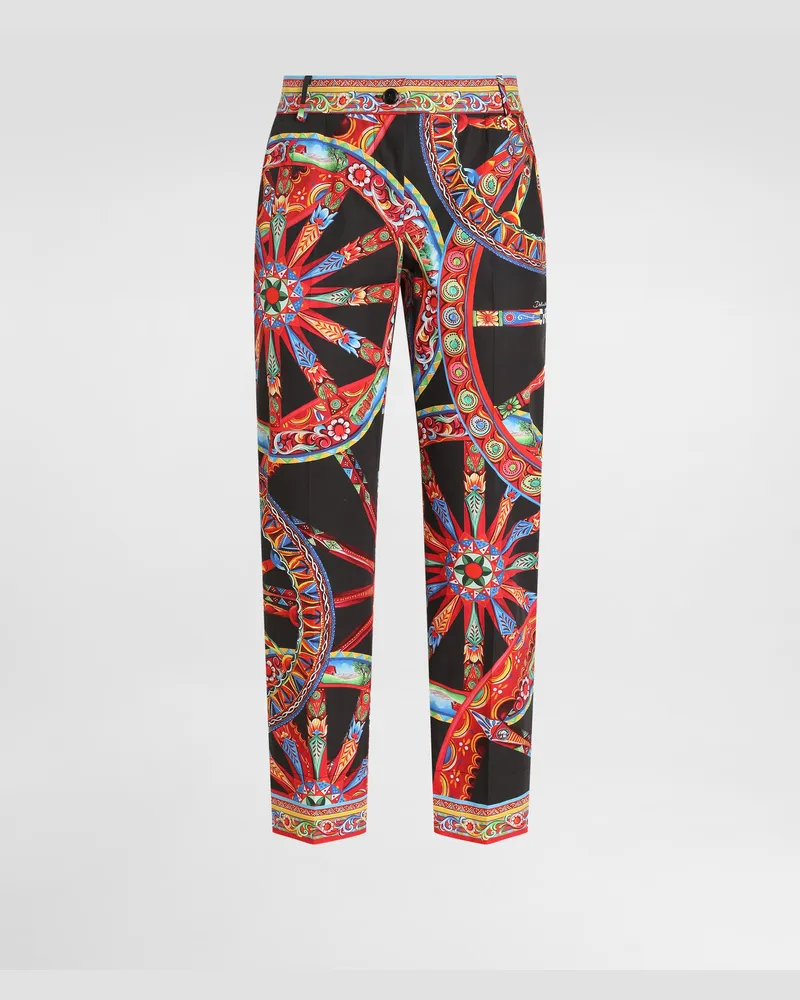Dolce & Gabbana Pantaloni In Popeline Stampa Carretto - Donna Pantaloni E Shorts Multicolore Variante