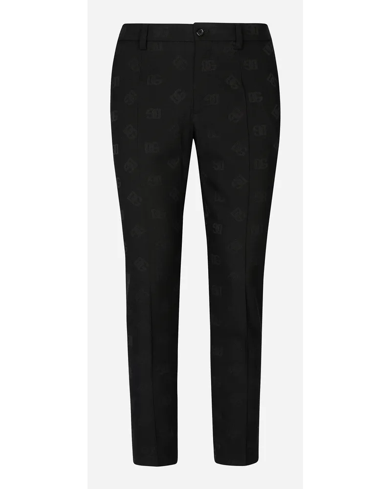 Dolce & Gabbana Pantalone Lana Stretch Jacquard Dg Monogram - Uomo Pantaloni E Shorts Nero Lana Nero
