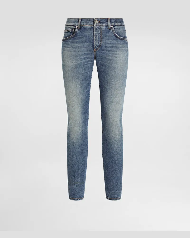 Dolce & Gabbana Jeans Skinny In Cotone Stretch Con Placca - Uomo Denim Multicolore Variante