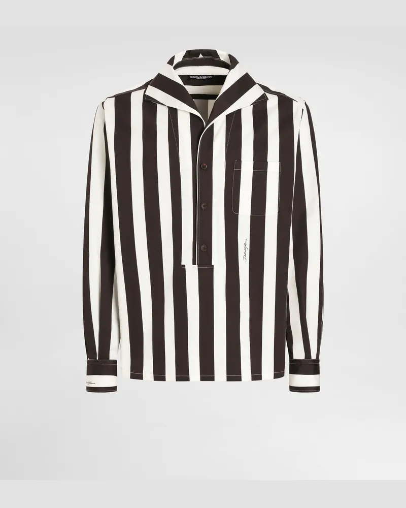 Dolce & Gabbana Camicia Tre Bottoni Manica Lunga In Drill Di Cotone Stampa Riga - Uomo Camicie Multicolore Multicolore