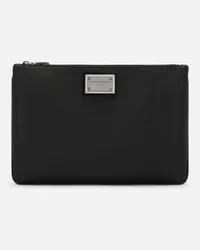 Dolce & Gabbana Pouch In Pelle Di Vitello Granata E Nylon - Uomo Portadocumenti E Clutch Nero Tessuto Nero