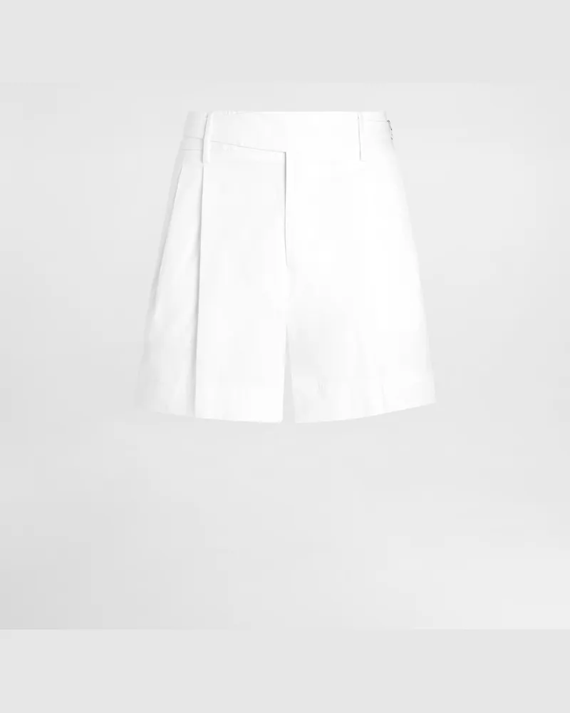 Dolce & Gabbana Bermuda Corto Doppia Pence In Gabardina Di Cotone - Uomo Pantaloni E Shorts Bianco Bianco