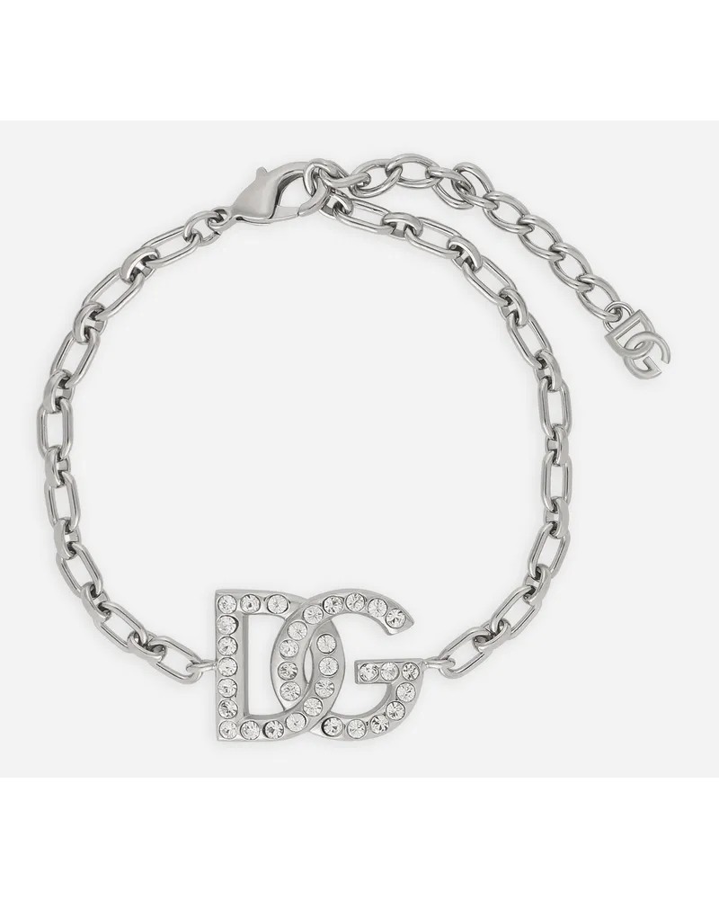 Dolce & Gabbana Bracciale A Catena Con Logo Dg - Uomo Bijoux Argento Metallo Argento