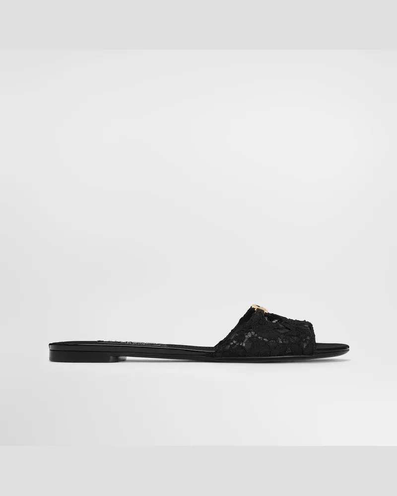 Dolce & Gabbana Ciabatta Flat In Pizzo - Donna Slide E Mule Nero Nero
