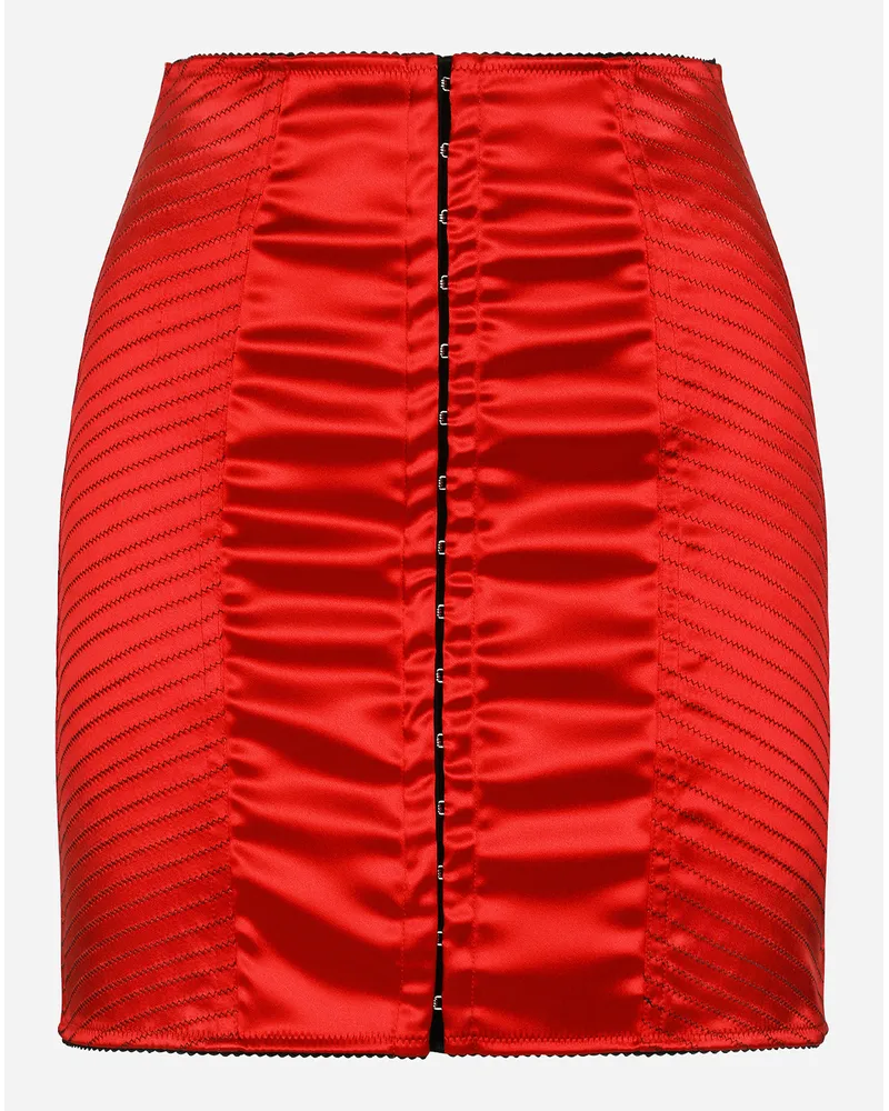Dolce & Gabbana Minigonna In Raso Con Gancini - Donna Gonne Rosso Raso Rosso