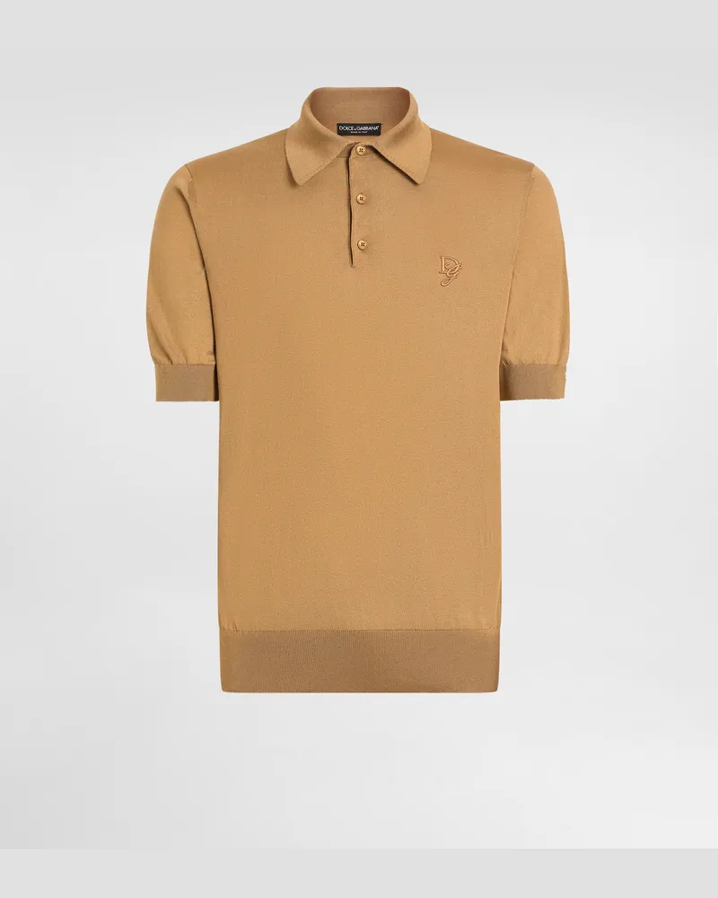 Dolce & Gabbana Polo In Seta Con Logo Ricamato - Uomo Maglieria Beige Beige