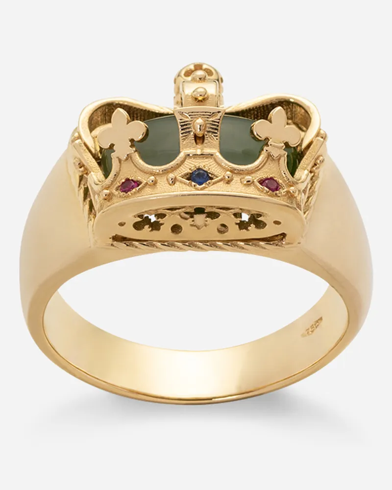 Dolce & Gabbana Anello Royal Oro Giallo 18 Carati, Giada Verde, Rubini E Zaffiro Blu - Uomo Anelli Oro Oro