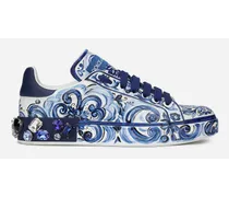 Dolce & Gabbana Sneaker Portofino In Pelle Di Vitello Stampa Maiolica - Donna Sneaker Multicolore Pelle Multicolore