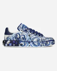 Dolce & Gabbana Sneaker Portofino In Pelle Di Vitello Stampa Maiolica - Donna Sneaker Multicolore Pelle Multicolore