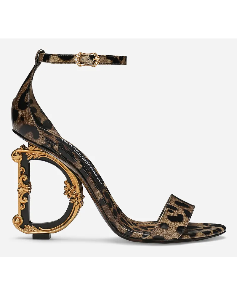 Dolce & Gabbana Sandalo Dg Barocco In Pelle Di Vitello Lucida Stampata - Donna Sandali E Zeppe Stampa Animalier Pelle Leo