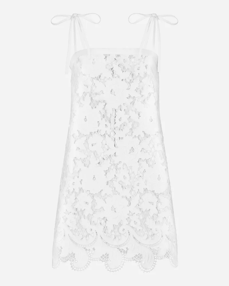 Dolce & Gabbana Mini Abito In Cotone Con Ricamo Intaglio Floreale - Donna Abiti Bianco Bianco