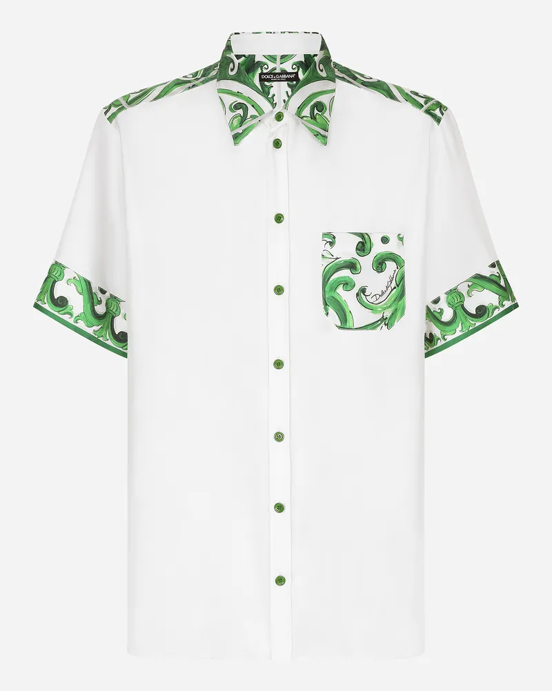 Dolce & Gabbana Camicia Hawaii In Seta Stampa Maiolica - Uomo Camicie Stampa Stampa