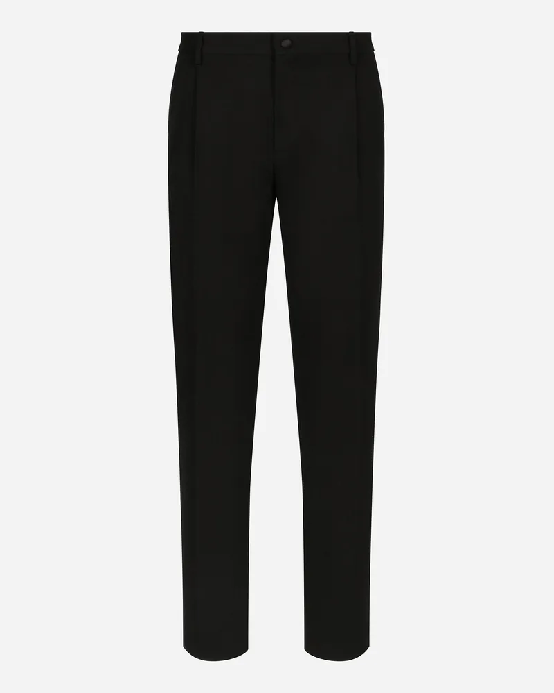 Dolce & Gabbana Pantalone Classico Tuxedo In Gabardina - Uomo Pantaloni E Shorts Nero Lana Nero