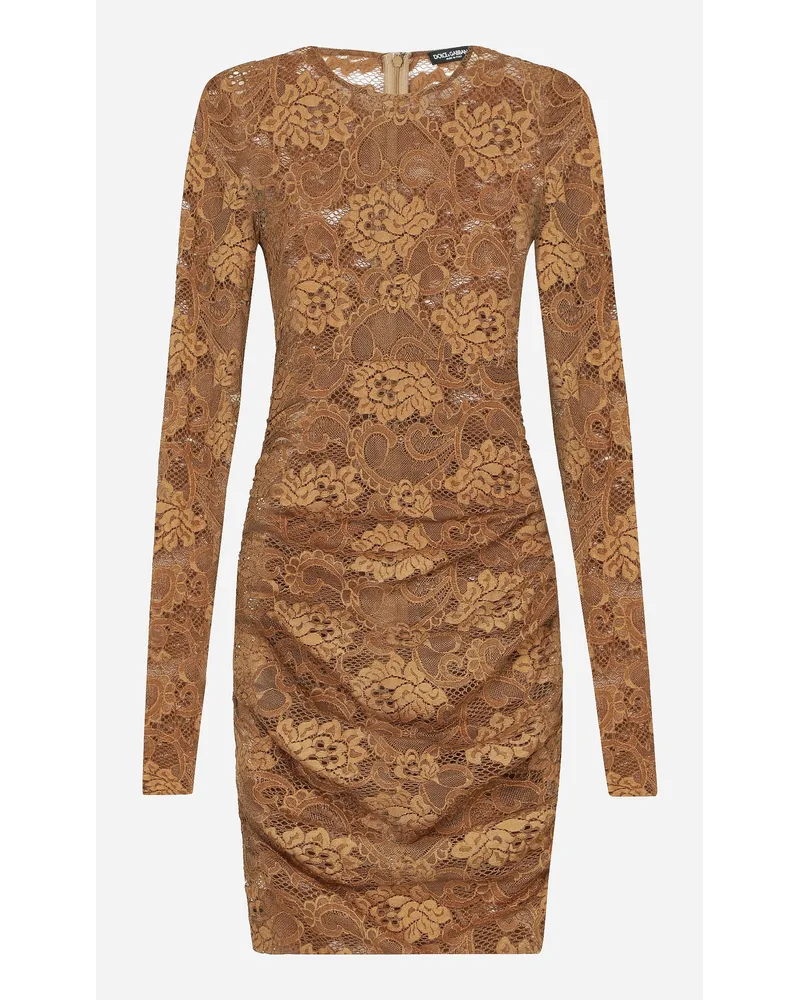 Dolce & Gabbana Abito Corto In Pizzo Floreale - Donna Abiti Beige Pizzo Make