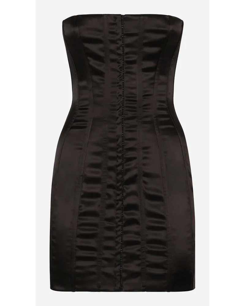 Dolce & Gabbana Abito Corto Strapless In Raso - Donna Abiti Nero Raso Nero