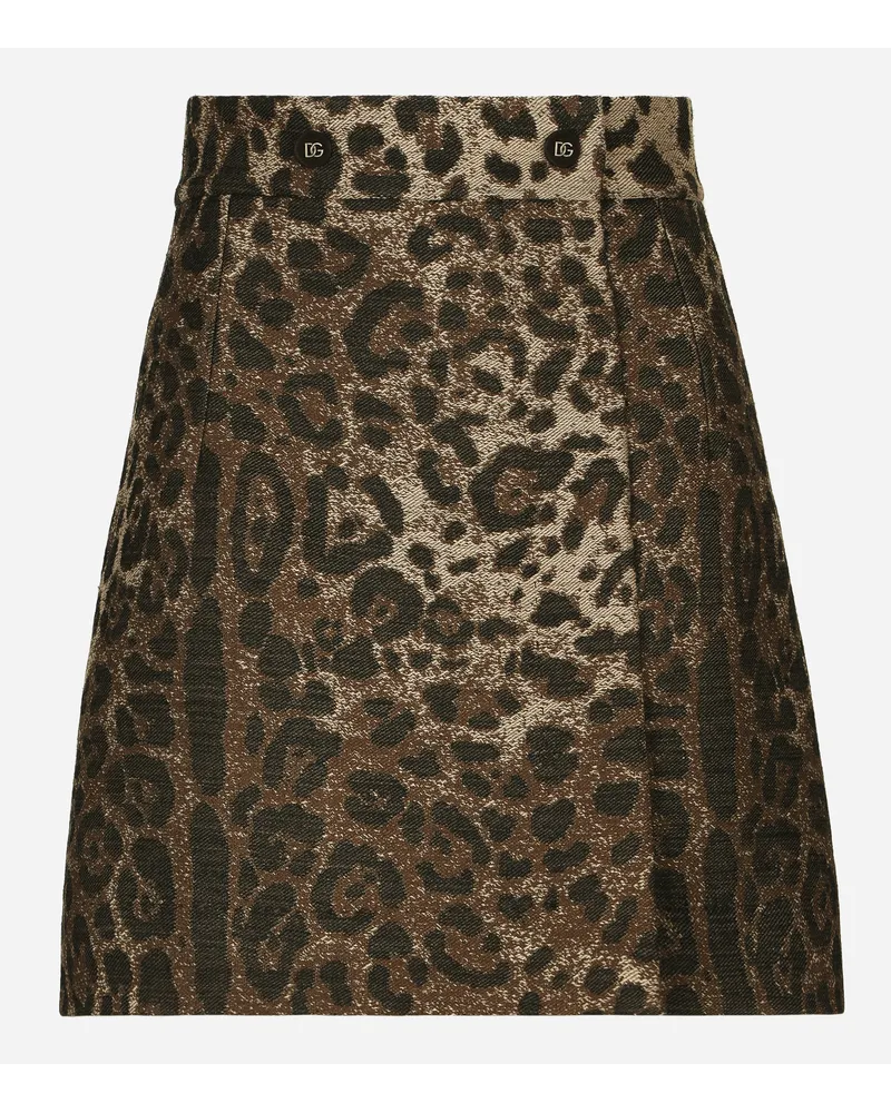 Dolce & Gabbana Gonna Corta In Lana Jacquard Leopardo - Donna Gonne Stampa Animalier Lana Tess.accoppiato-doub