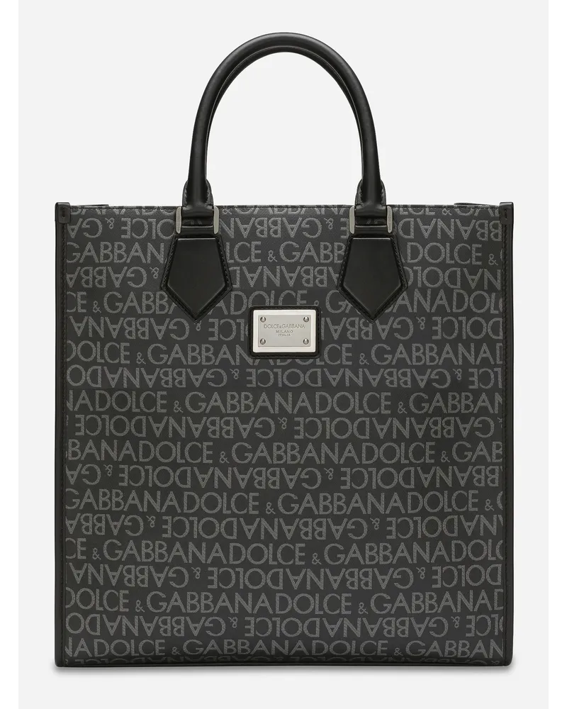 Dolce & Gabbana Shopping Media In Jacquard Spalmato - Uomo Borse Shopping Multicolore Tessuto Nero