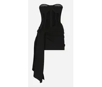 Short Milano Rib Jersey Dress With Corset Detailing - Donna Abiti Nero Viscosa
