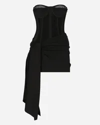 Dolce & Gabbana Short Milano Rib Jersey Dress With Corset Detailing - Donna Abiti Nero Viscosa Nero