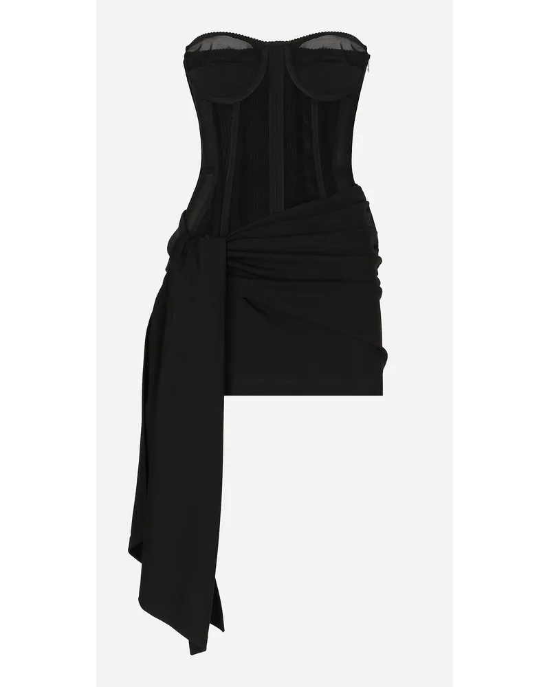 Dolce & Gabbana Short Milano Rib Jersey Dress With Corset Detailing - Donna Abiti Nero Viscosa Nero