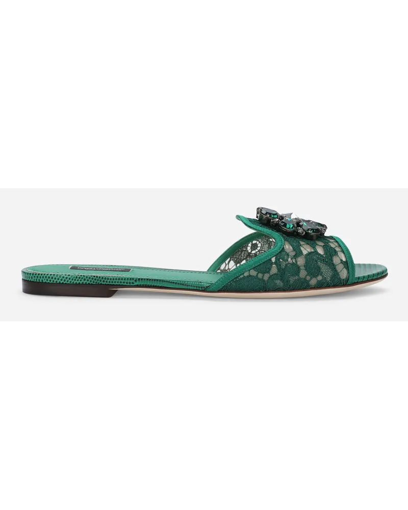 Dolce & Gabbana Slippers In Pizzo Con Cristalli - Donna Slide E Mule Bosco Bosco