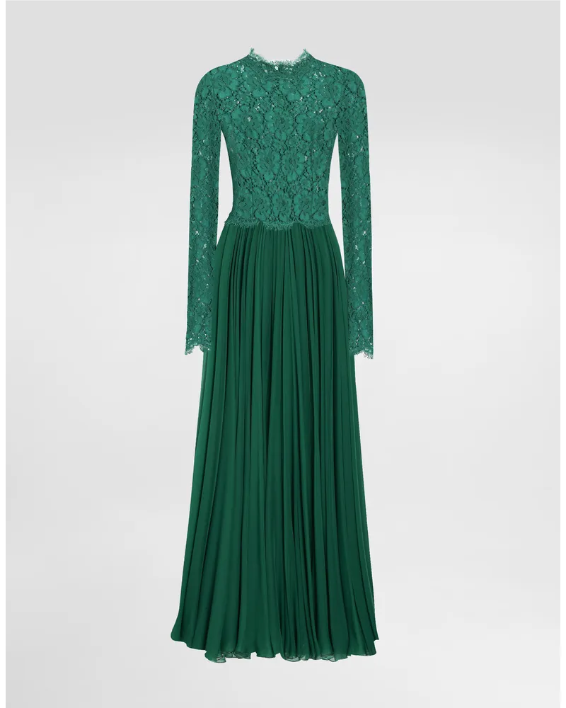 Dolce & Gabbana Abito Lungo In Pizzo E Chiffon - Donna Abiti Verde Verde