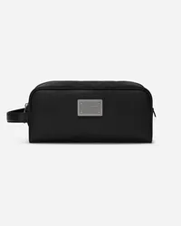 Dolce & Gabbana Grainy Calfskin And Nylon Toiletry Bag - Uomo Portafogli E Piccola Pelletteria Nero Tessuto Nero