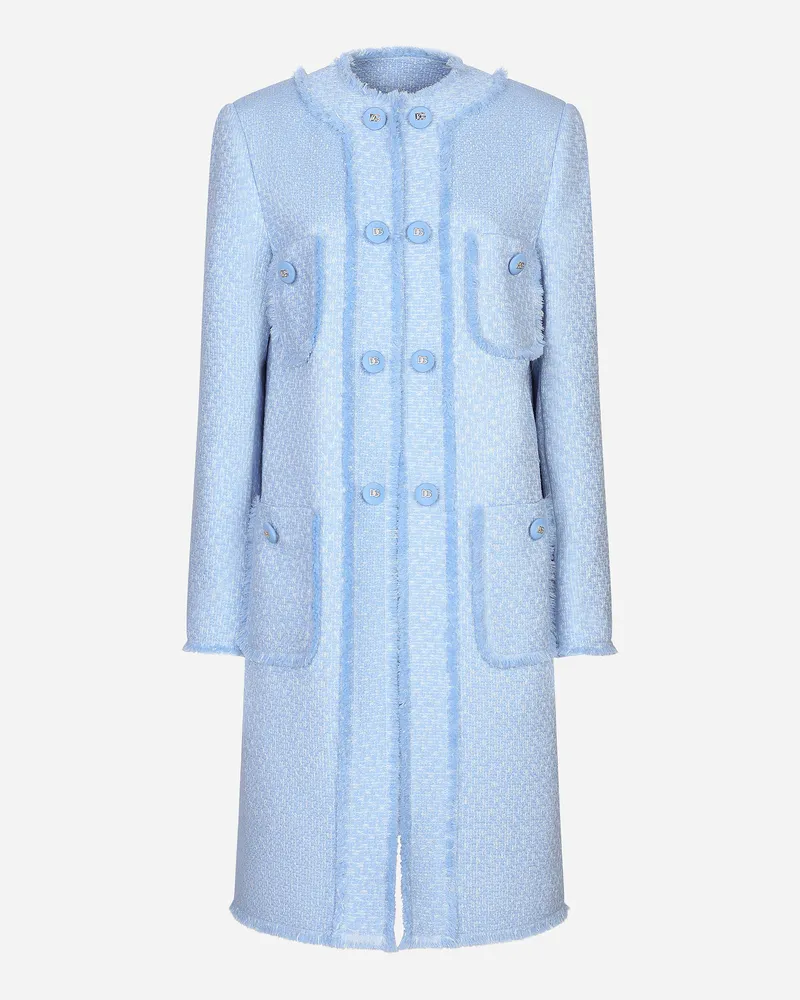 Dolce & Gabbana Cappotto Monopetto In Tweed Rachel - Donna Cappotti E Giubbotti Azzurro Azzurro