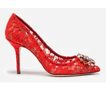 Pump In Taormina Lace With Crystals - Donna Décolleté E Slingback Rosso Pizzo