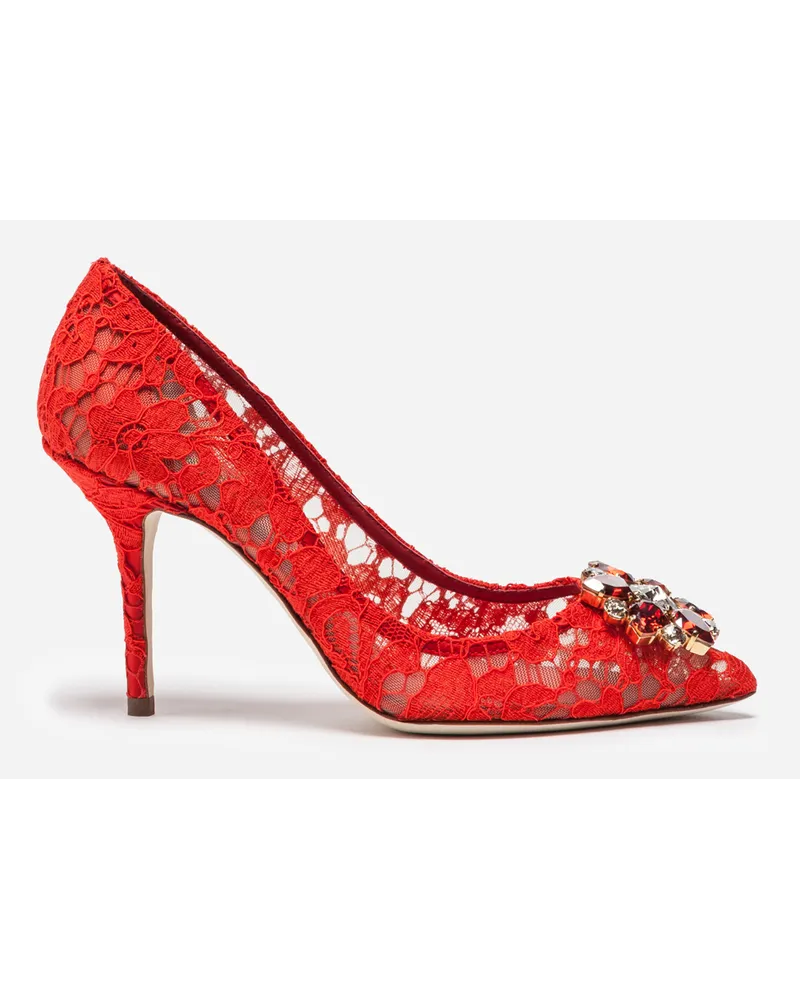 Dolce & Gabbana Pump In Taormina Lace With Crystals - Donna Décolleté E Slingback Rosso Pizzo Rosso