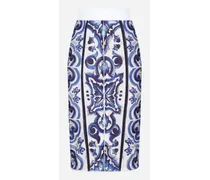 Majolica Print Midi Skirt - Donna Gonne Blu Tessuto