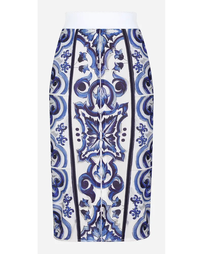 Dolce & Gabbana Majolica Print Midi Skirt - Donna Gonne Blu Tessuto Tris