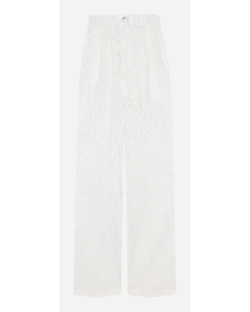 Dolce & Gabbana Pantaloni Flare In Pizzo Cordonetto Floreale - Donna Pantaloni E Shorts Bianco Bianco